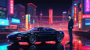 Night Anime Car Scene Wallpaper