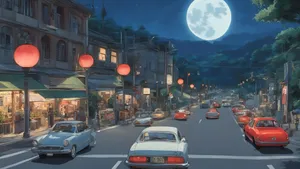 Night Anime Car Street Wallpaper