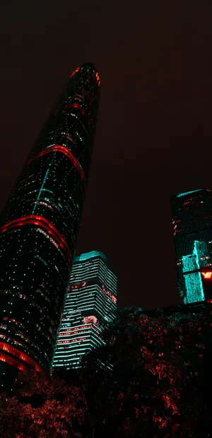 Night Cityscape With Neon Lights Wallpaper