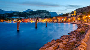 Night Light In Lago Di Garda Wallpaper