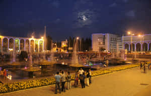 Night Scene In Ala Too Square In Osh Wallpaper