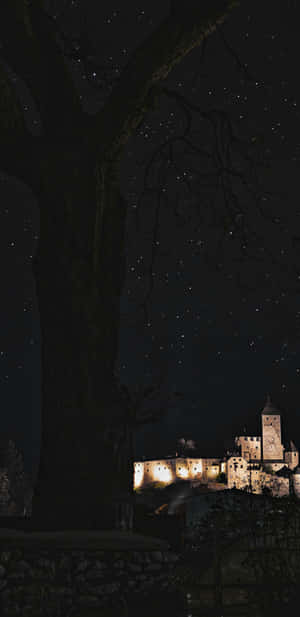 Night Sky Over Castle Wallpaper