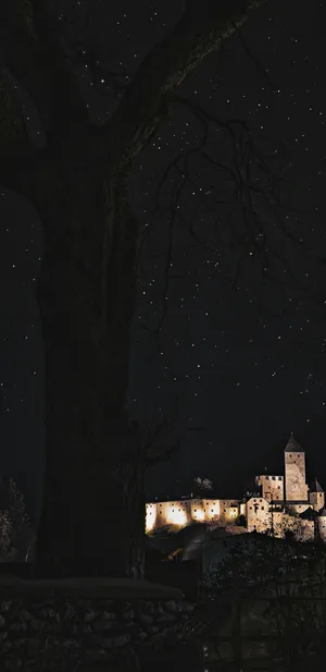 Night Sky Over Castle Wallpaper