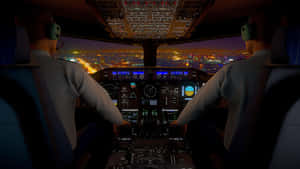 Nighttime Airplane Cockpit View Wallpaper