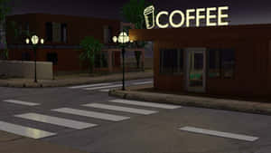 Nighttime Coffee Shop Exterior Wallpaper