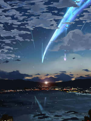 Nighttime Meteor Shower Anime Scenery Wallpaper