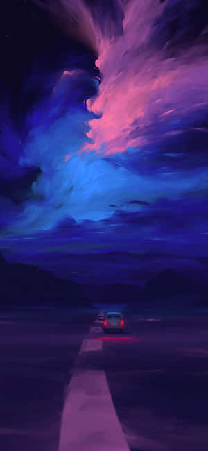 Nighttime Road Trip Under Dynamic Skies Wallpaper