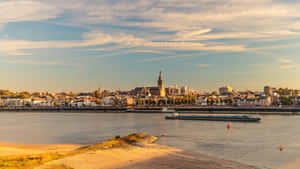 Nijmegen Cityscape Sunset River View Wallpaper