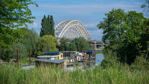 Nijmegen Waal Bridgeand Houseboats Wallpaper