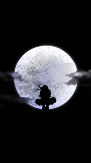 Ninja Silhouette Against Full Moon Wallpaper