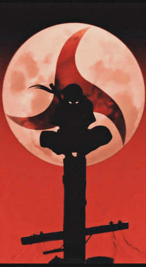 Ninja Silhouette Against Red Moon Wallpaper