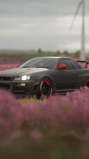 Nissan Skyline Iphone Black Pink Flowers Wallpaper