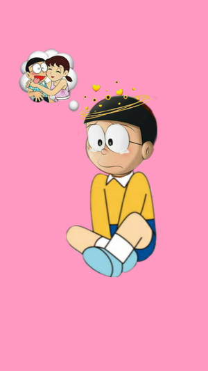 Nobita Shizuka Hd Pink Bakcground Wallpaper