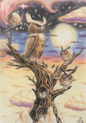 Noctowland Hoothoot Nighttime Gathering Wallpaper