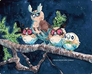 Noctowland Rowlet Family Illustration Wallpaper