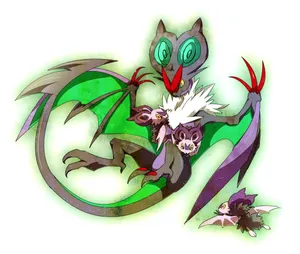 Noivern With Three Noibat Characters Wallpaper