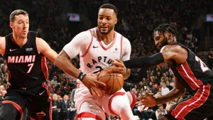 Norman Powell In Toronto Raptors Versus Miami Heat Game Wallpaper