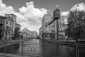 Norrkoping Industrial Landscape Blackand White Wallpaper