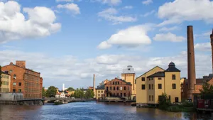 Norrkoping Industrial Landscape River View Wallpaper