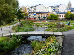 Norrkoping Sweden Urban Park Stream Wallpaper