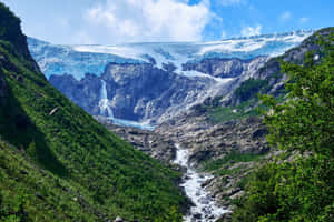 Norwegian Glacierand Waterfall Wallpaper