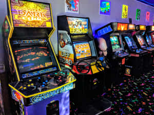 Nostalgic Arcade Games In Vintage Setting Wallpaper