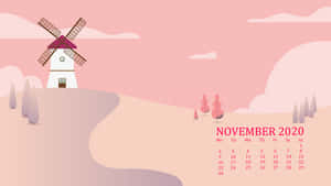 November 2020 Calendar With A Windmill And Trees Wallpaper