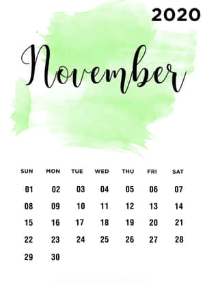 November 2020 Calendar With Green Watercolor Paint Wallpaper