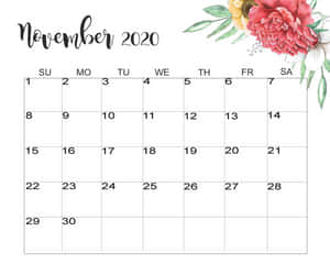 November 2020 Calendar With Red Leaves Wallpaper