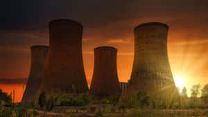 Nuclear Power Plant Sunset Silhouette Wallpaper