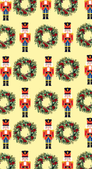 Nutcracker And Wreath Pattern Wallpaper