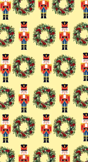 Nutcracker And Wreath Pattern Wallpaper