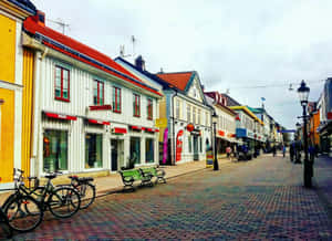 Nykoping Sweden Cobblestone Street View Wallpaper