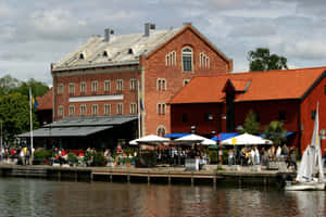 Nykoping Waterfront Dining Sweden Wallpaper