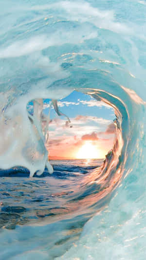 Ocean Wave Sunset View Wallpaper