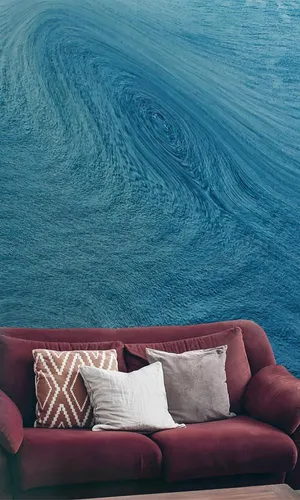 Ocean Wave Wall Art Burgundy Sofa Decor Wallpaper