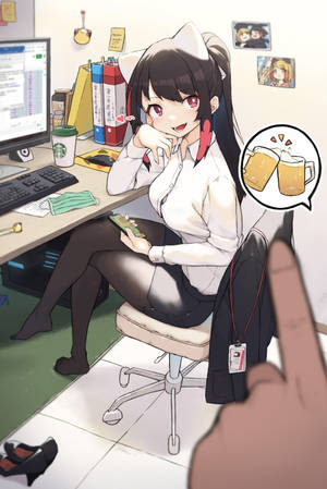 Office Catgirl Wallpaper