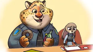Officer Clawhauser Enjoying Snack Wallpaper