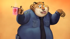 Officer Clawhauser Enjoying Snack Wallpaper