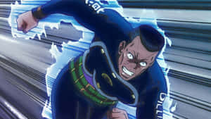 Okuyasu Nijimura Poses With His Stand, The Hand, In An Impressive Hd Wallpaper Wallpaper
