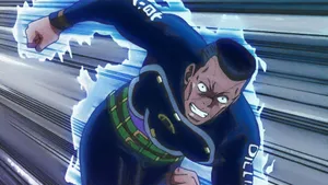 Okuyasu Nijimura Poses With His Stand, The Hand, In An Impressive Hd Wallpaper Wallpaper