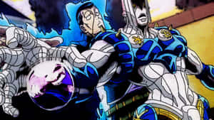 Okuyasu Nijimura Striking A Classic Pose Against A Vibrant Background Wallpaper
