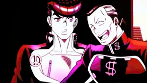 Okuyasu Nijimura Striking A Pose In A Colorful Background Wallpaper