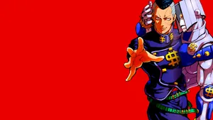 Okuyasu Nijimura Striking A Pose In His Iconic Outfit From Jojo's Bizarre Adventure Wallpaper