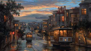 Old Buses In The City 4k Painting Wallpaper