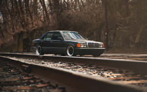 Old Mercedes W201 In Railroad Wallpaper