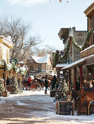 Old Western Christmas Street Scene Wallpaper