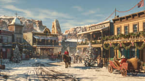 Old Western Town Christmas Celebration Wallpaper