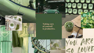 Olive Green Aesthetic Collage Wallpaper