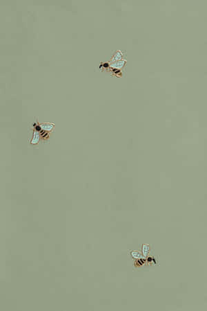 Olive Green Bees Aesthetic Wallpaper Wallpaper